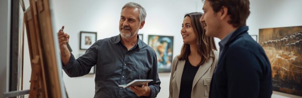 Pintor e casal conversando